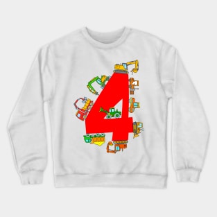 Construction Truck Design 4 Year Birthday Boys Kids Crewneck Sweatshirt